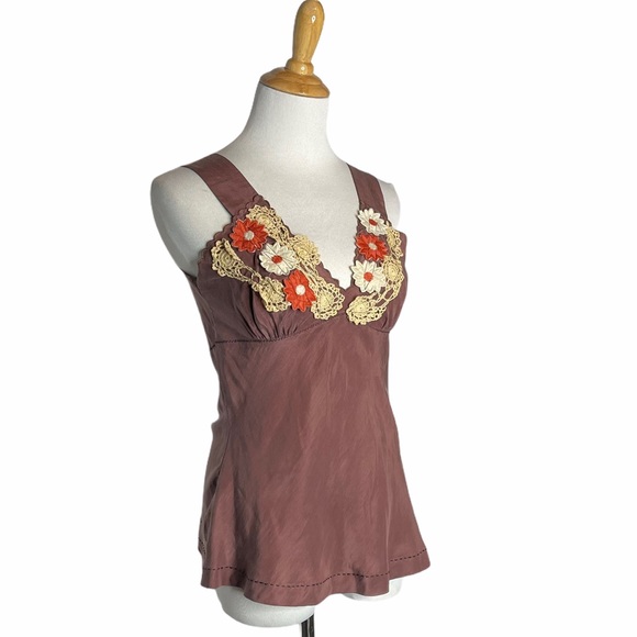 Free People 100%Silk Crochet Tank Blouse app s - Picture 2 of 14